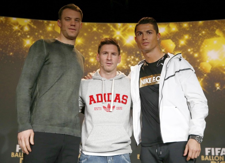 Manuel Neuer, Lionel Messi y Cristiano Ronaldo, los nominados al Balón de Oro, como mejor jugador del 2014. FOTO REUTERS