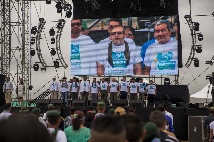 Los integrantes del secretariado, del estado mayor y cerca de 200 delegados de las Farc están presentes en la décima conferencia, inaugurada ayer en los Llanos de Yarí. FOTO esteban vanegas 