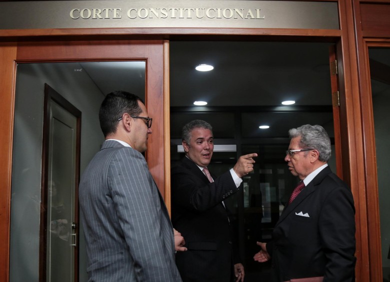 Ante se posesionarse el presidente Duque se entrevistó con los magistrados. Esta es su primera visita a las Cortes como mandatario. FOTO COLPRENSA