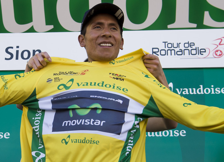 El colombiano Nairo Quintana (Movistar) asegura su liderato en la etapa reina de la Vuelta a Romandía. FOTO AP