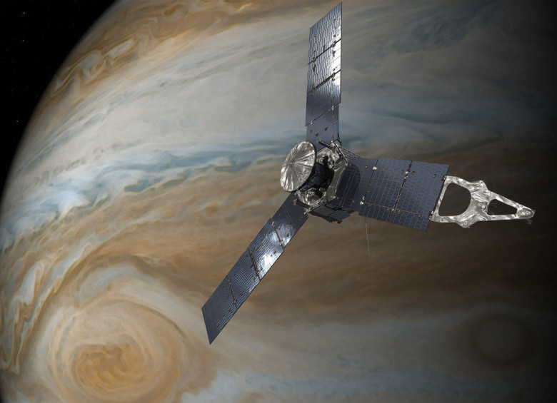 Visualización artística de Juno sobrevolando Júpiter. FOTO: Nasa