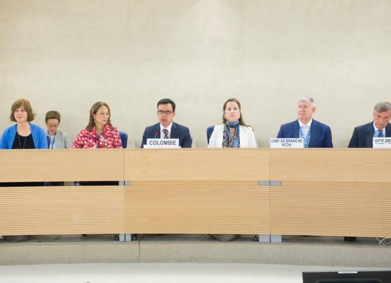 La delegación colombiana para el Exámen Periódico Universal de Colombia ante las Naciones Unidas. Foto. Cortesía. 
