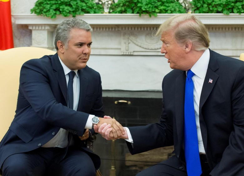 Iván Duque (presidente de Colombia) y Donald Trump (presidente de Estados Unidos) durante su cumbre en la Casa Blanca. FOTO efe