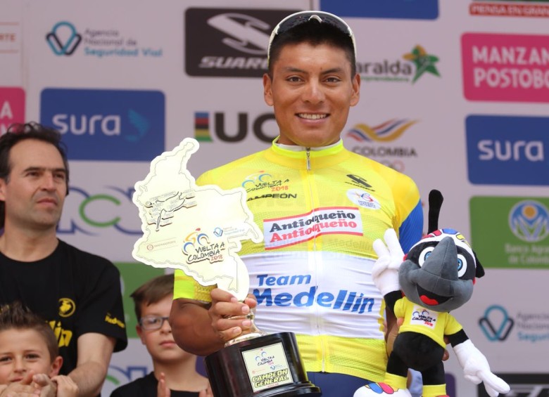 El corredor del Team Medellín, Jonathan Caicedo, se quedó con el título de la Vuelta a Colombia. FOTO Fedeciclismo