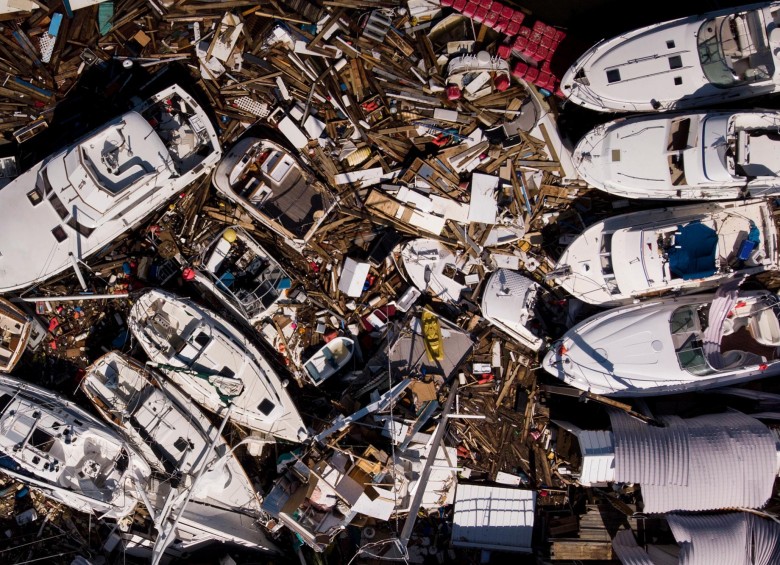 Vista aérea de los barcos dañados después del paso del huracán Michael, el 11 de octubre en ciudad de Panamá. Foto AFP