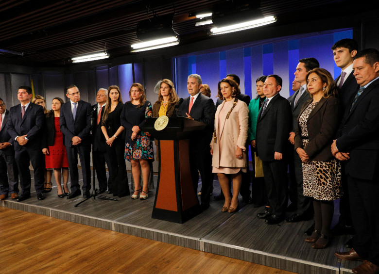 El presidente Iván Duque y los conservadores durante la declaración conjunta el pasado 5 de febrero anunciaron trabajar en unidad y respaldo. FOTO presidencia