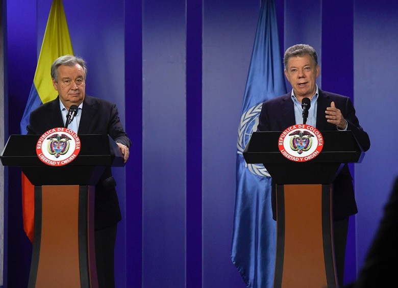 Antonio Gutérres y Juan Manuel Santos. FOTO CORTESÍA PRESIDENCIA