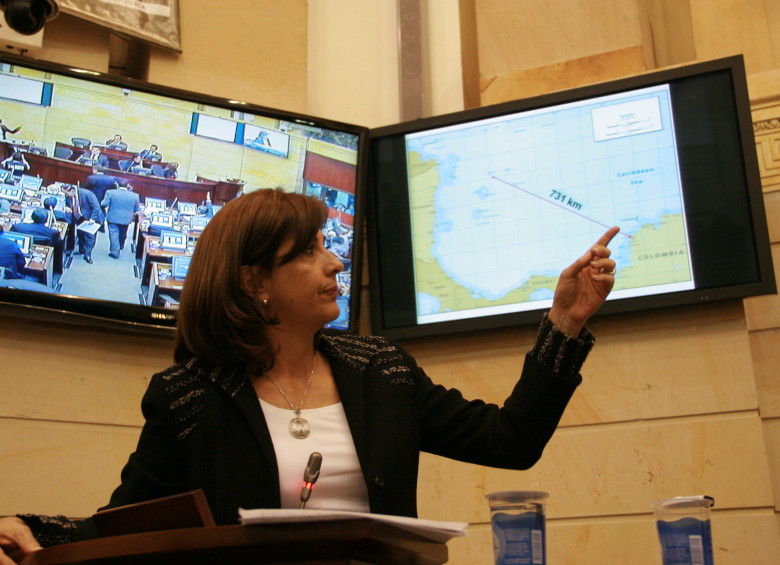 La canciller María Ángela Holguín explicó además que tanto Santos como su homólogo de Nicaragua, Daniel Ortega, “han manifestado la intención de negociar un tratado”. FOTO COLPRENSA