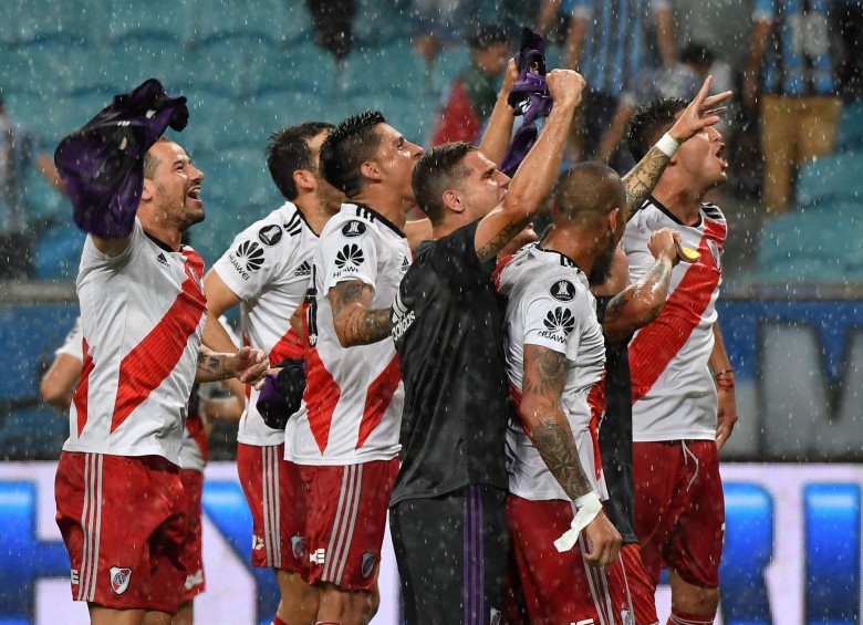 River Plate y la celebración de su victoria 1-2 en Brasil. FOTO AFP