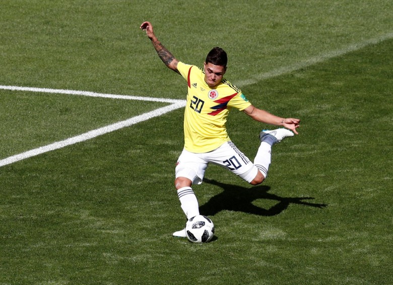 Quintero en el momento en el que anota el primer gol del Mundial para Colombia. FOTO REUTERS