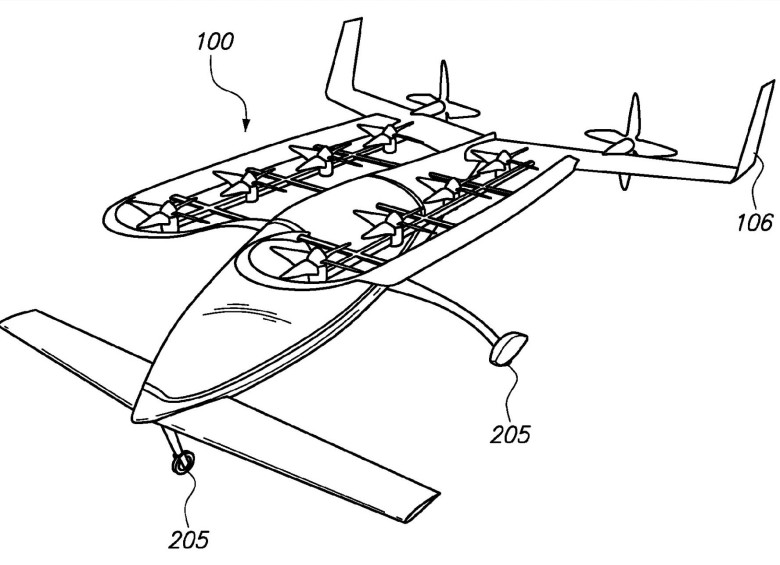 El Zee.Aero es un modelo de coche volador en el que el cofundador de Google, Larry Page, está invirtiendo unos 100 millones de dólares, según sostiene Bloomberg. FOTO: United States Patent and Trademark Office (USPTO)