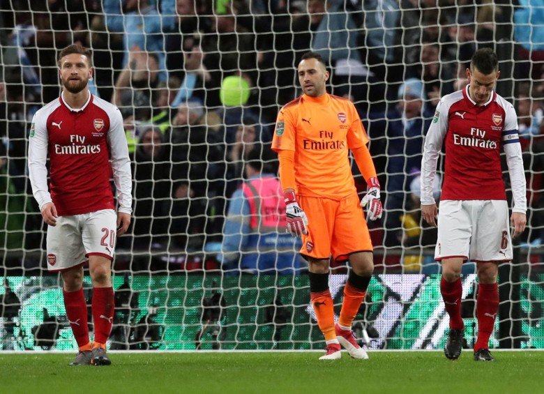 David Ospina no pudo hacer nada para evitar la derrota de su equipo en la final de la Copa de la Liga ante el City. FOTO REUTERS.