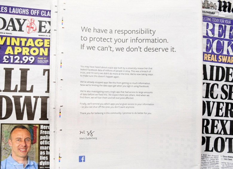 Facebook se disculpa publicando anuncios en periódicos