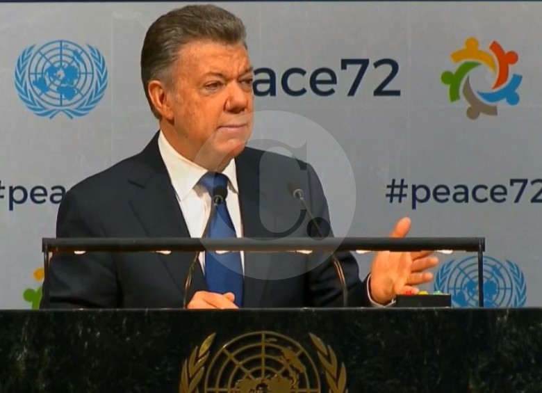 El presidente Juan Manuel Santos participó en la Reunión de Alto Nivel sobre Consolidación y Mantenimiento de la Paz en la ONU. FOTO: Captura de video.