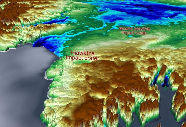 Ubicación de los cráteres en Groenlandia. El segundo es el de arriba. Foto Nasa 