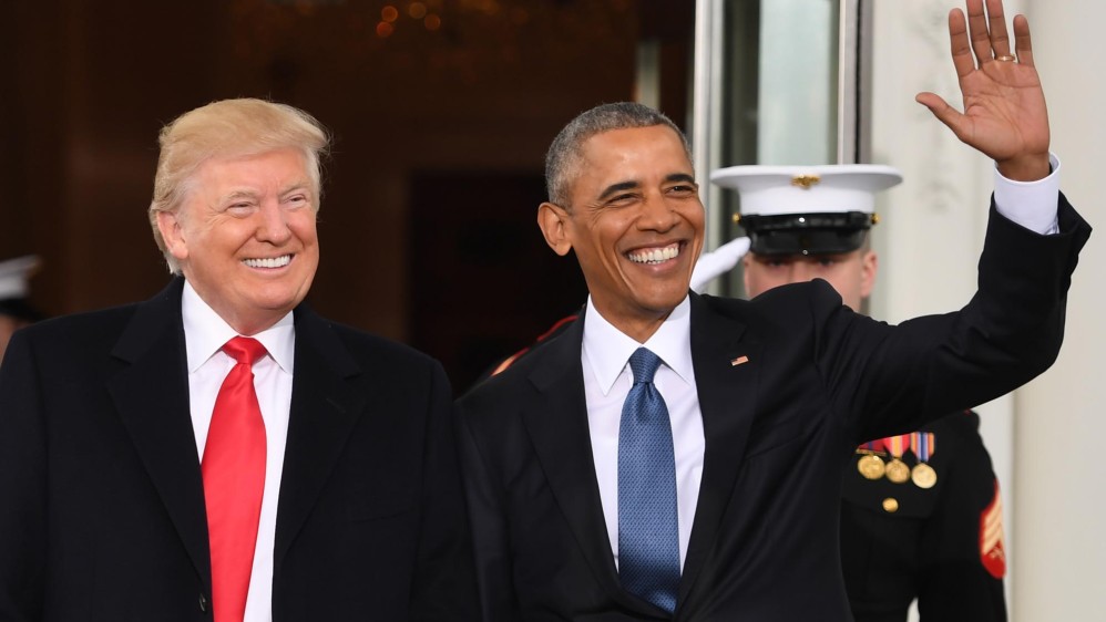El presidente electo de EEUU, Donald Trump, entró este viernes en la Casa Blanca junto con su esposa, Melania, para reunirse con Barack y Michelle Obama antes de partir todos al Capitolio para la ceremonia de transmisión de mando. FOTO AFP