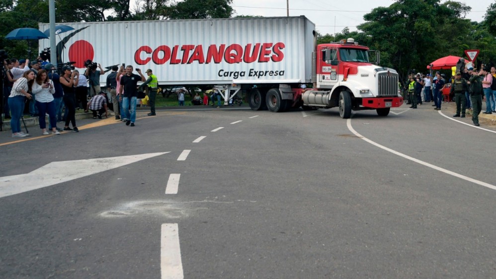 El Ministerio de Relaciones Exteriores de Colombia señaló que “participa en el proceso de coordinación para la recepción de las primeras ayudas que llegaron a Cúcuta para apoyar al pueblo venezolano. Foto: AFP