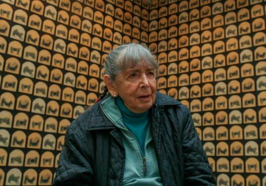 La maestra Beatriz delante de su obra A Posteriori. Foto: Colprensa