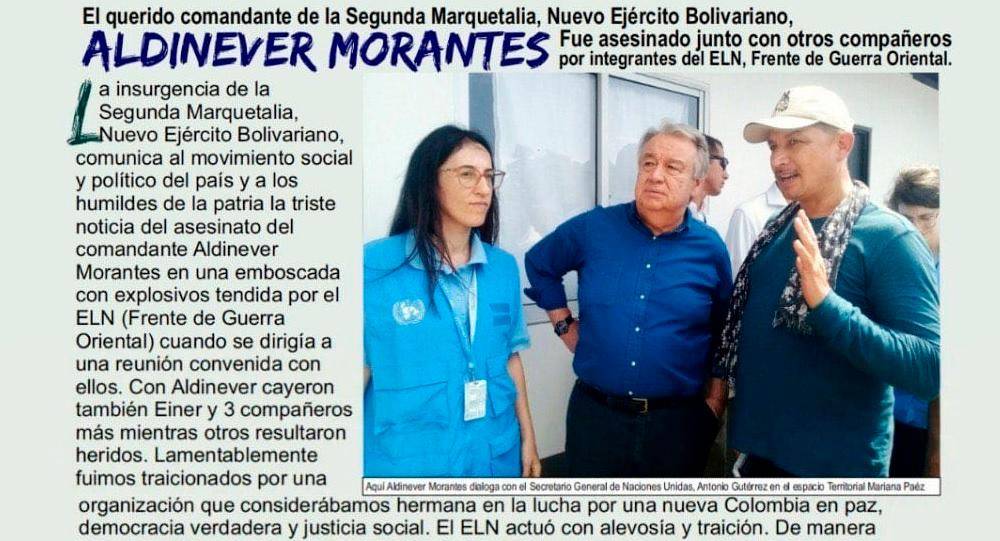 Este es un fragmento del presunto comunicado de la Segunda Marquetalia que anuncia la muerte del “Zarco Aldinever”, cuya supuesta autenticidad analizan la Fuerza Pública. FOTO: CORTESÍA.