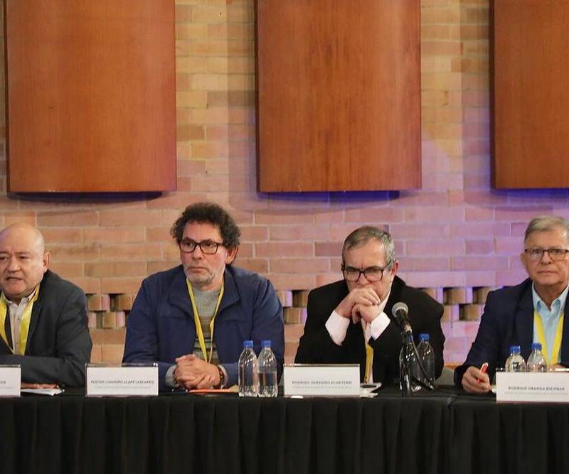 Algunos de quienes hicieron parte del secretariado de las Farc, citados ante la JEP por delito de secuestro en 2022. FOTO: JEP