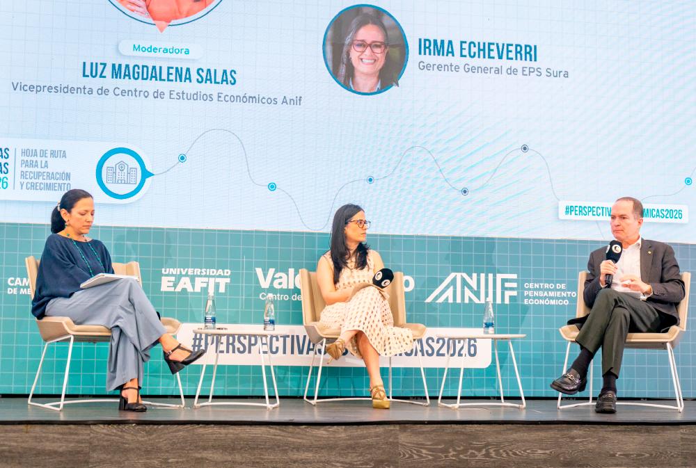 Panel Sistema de salud: eficiencia, cobertura y viabilidad técnica, con los invitados: Irma Echeverri, gerente General de EPS Sura, y Ramón Abel Castaño, consultor internacional en sistemas de salud.
