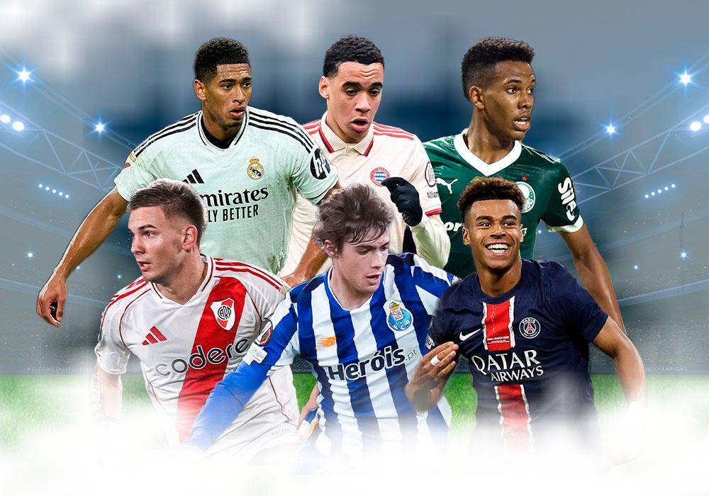 Jude Bellingham (Real Madrid), Jamal Musiala (Bayern Múnich), Estêvão (Palmeiras), Franco Mastantuono (River Plate), Rodrigo Mora (Oporto) y Désiré Doué (PSG) aseguran espectáculo. FOTOS GETTY