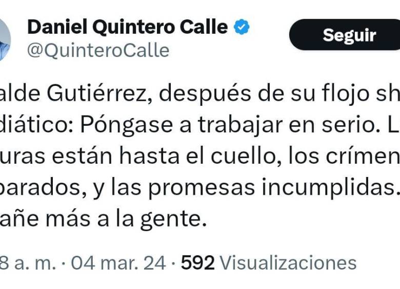 Trino del exalcalde Daniel Quintero.