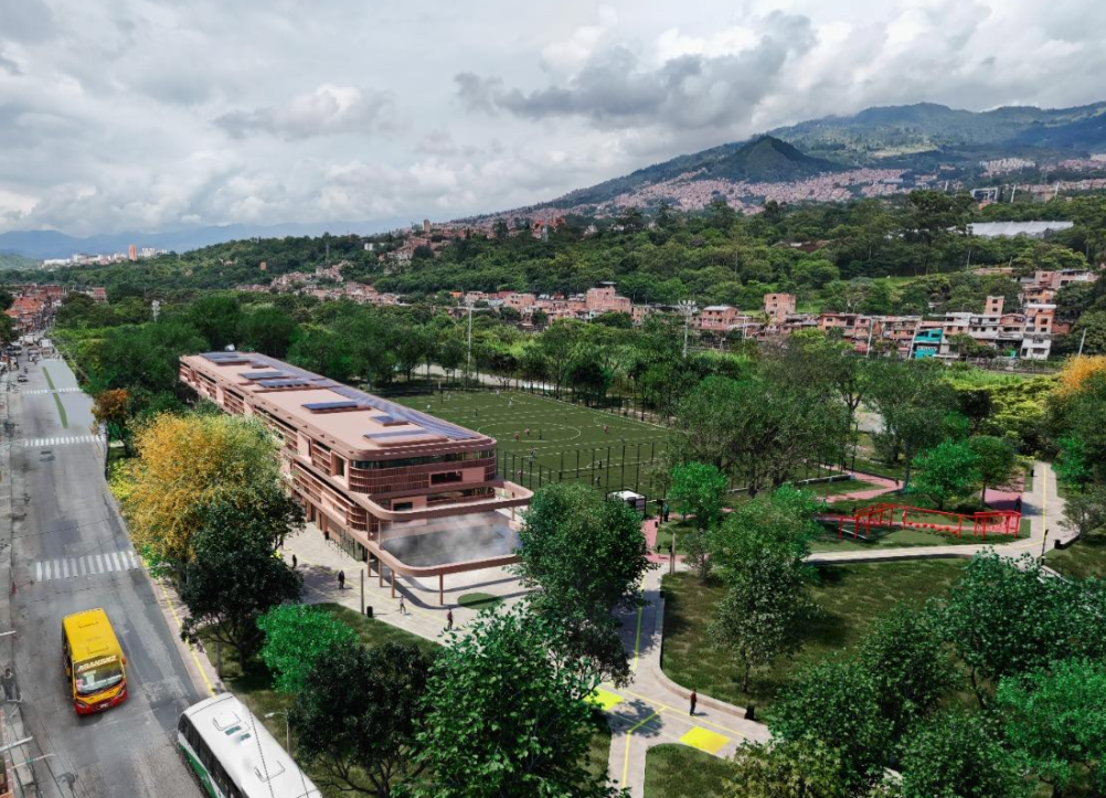 Esta es la proyección de cómo quedará la cancha Villa Niza una vez finalicen las obras. Foto: cortesía Alcaldía de Medellín.