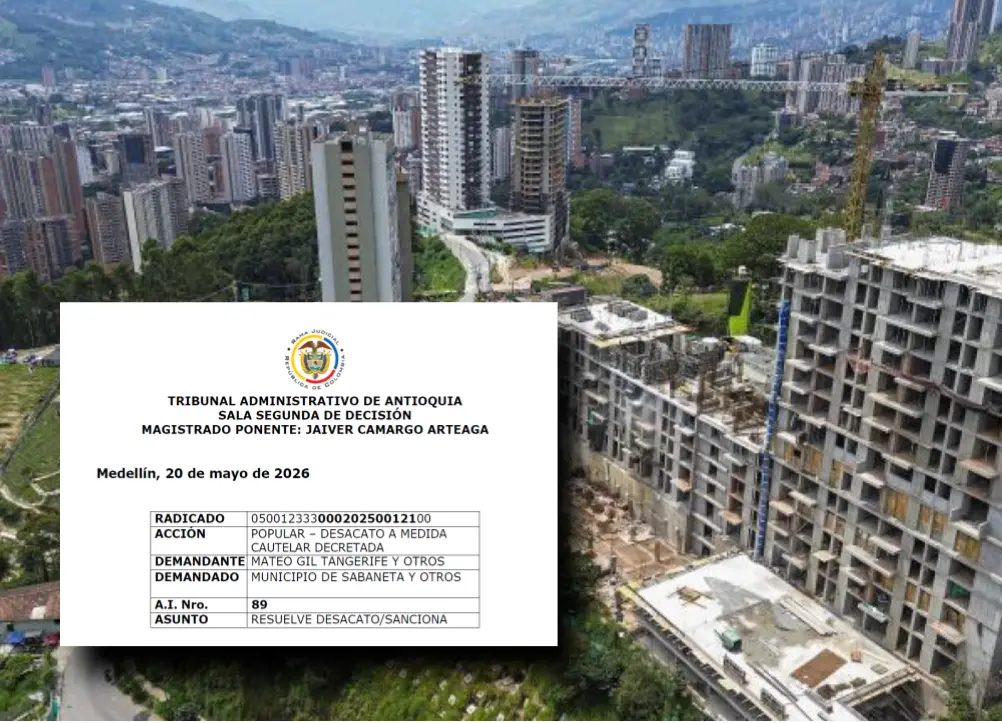 La Alcaldía de Sabaneta habría fallado en cumplir la orden de evaluar el cumplimiento de requisitos ambientales en las construcciones del Plan Parcial Caminos de la Romera. Fotos: Manuel Saldarriaga Quintero y captura del fallo sancionatorio