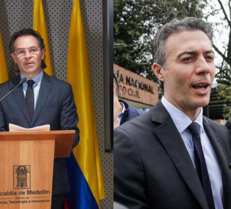 Federico Gutiérrez, alcalde de Medellín, reveló en una rueda de prensa que, según la Fiscalía, habría existido una estructura que operó como un grupo de delincuencia organizada para controlar la contratación pública durante el mandato de Daniel Quintero. Fotos: Alcaldía de Medellín y Colprensa. 