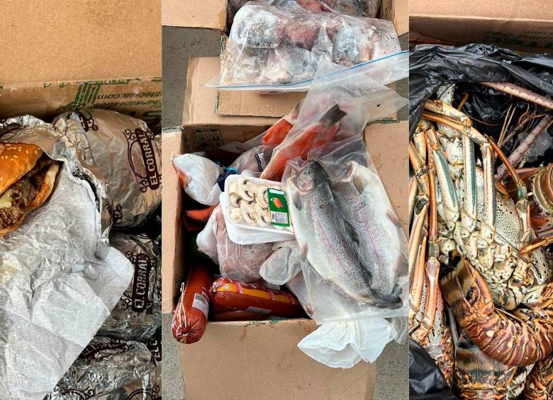 Hamburguesas, pescados y langostas fueron algunos de los alimentos incautados. FOTOS: TOMADA DE TWITTER @C1Palomino