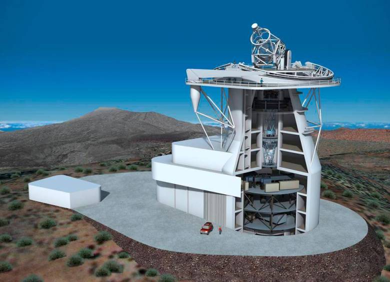 Recreación del Telescopio Solar Europeo (EST), que estará en el Observatorio del Roque de los Muchachos, en la isla canaria de La Palma. Foto: Sinc-Gabriel Pérez Díaz