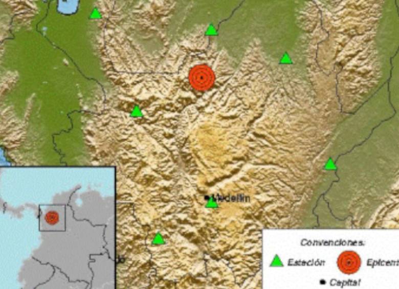 Fuerte temblor ocurrió este lunes en Antioquia. FOTO: Servicio Geológico Colombiano