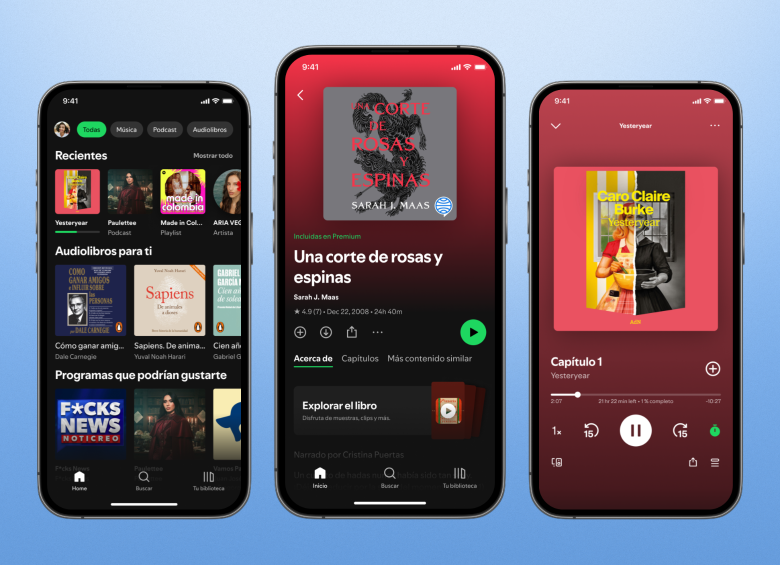 Spotify llega a más de 180 mercados con audiolibros, incluido Colombia. Los suscriptores Premium tendrán acceso a 350.000 títulos con 12 horas de escucha mensual incluidas en su plan actual. FOTO Spotify