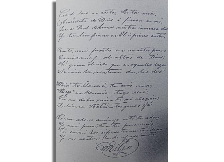 Manuscrito original de Epifanio Mejía incluido en el libro, testimonio de la caligrafía y sensibilidad del autor del himno de Antioquia. FOTO cortesía