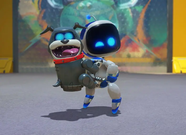 Uno de los upgrades más curiosos del juego: Astro Bot con un perro robótico en la espalda, listo para explorar nuevos mundos y superar desafíos únicos. FOTO captura de pantalla