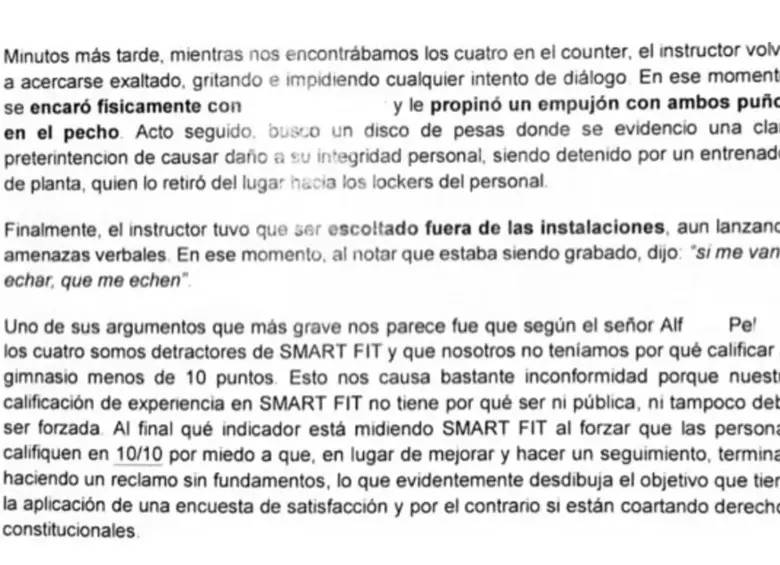 Denuncia sobre lo sucedido en Smartfit.