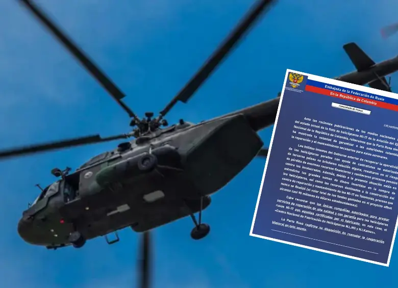 La embajada de Rusia, a través de un comunicado, mostró su disposición para apoyar en trabajos de mantenimiento y reparación de las aeronaves. Foto: Cortesía Ejército y Embajada de Rusia @RusiaColombia