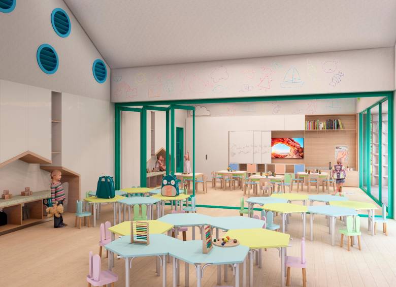 Colores vibrantes, espacios abiertos y funcionales definen la esencia de este gran entorno que los estudiantes estrenarán en 2026. Foto: Cortesía