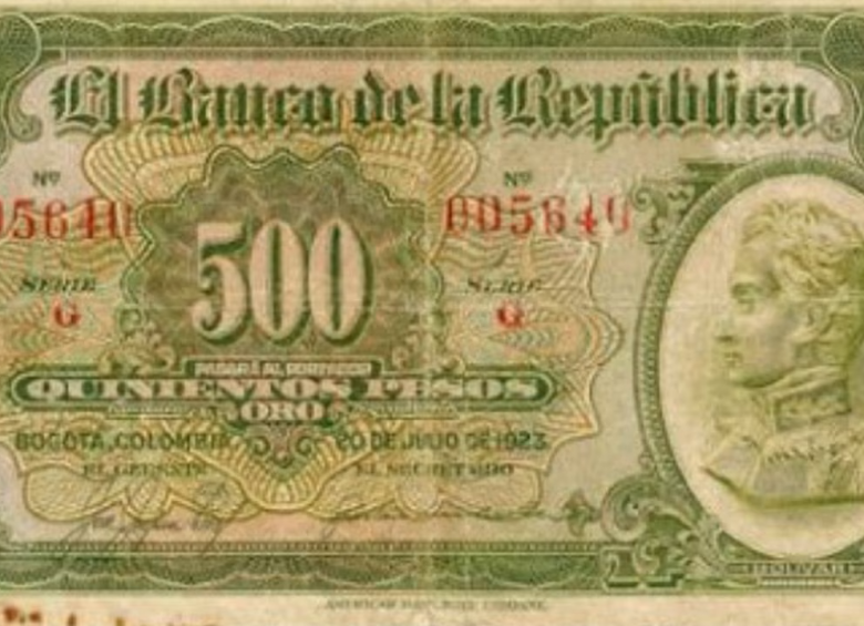 Billete colombiano de 500 pesos elaborado en 1923. Foto: Twitter @MonedasColombia