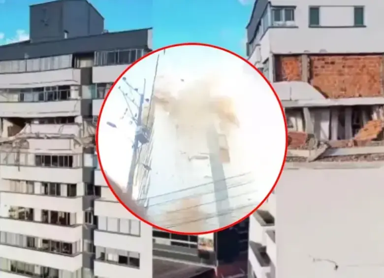 Nuevo video del terremoto en Pereira muestra cómo colapsó el piso 12 del edificio Invico. FOTO: Tomada de redes.