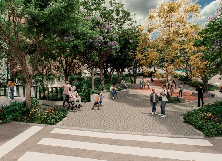 Los Corredores Azules plantean espacio púbico para el entretenimiento de los ciudadanos en los bordes de las quebradas de los barrios, como muestra esta imagen en La Honda, nororiente de Medellín. Foto: Cortesía