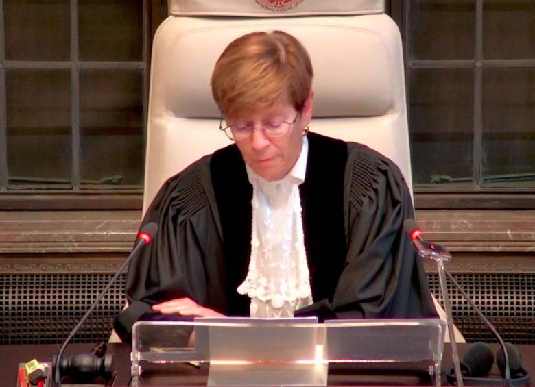 La magistrada Joan Donoghue, presidenta de la Corte Internacional de Justicia, leyó el fallo a favor de Colombia. FOTO: Captura de video