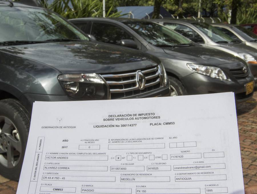 Imagen de referencia del pago del impuesto vehicular en Antioquia. Foto: EL COLOMBIANO