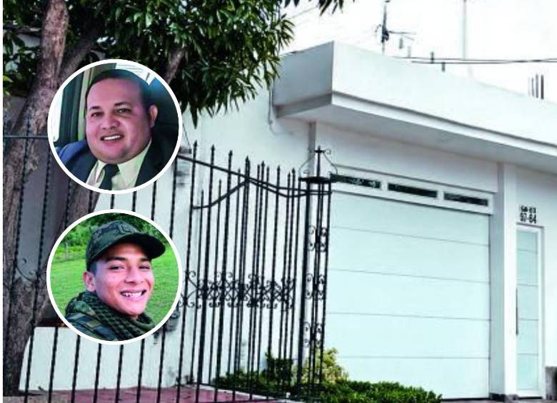 Esta es la vivienda donde fue abatido alias Bendito Menor. Tras el ingreso de los comandos de las fuerzas especiales, el garaje fue abierto para facilitar la salida y permitir el ingreso de más policías. Arriba, Jorge David Martelo Yépez. FOTO: Cortesía