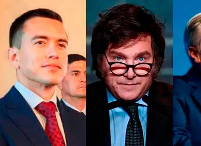 Daniel Noboa, en Ecuador (izq.); Javier Milei, en Argentina (der.) y José Antonio Kast en Chile abanderan el giro a la derecha en América Latina. FOTO EL COLOMBIANO Y AGENCIAS