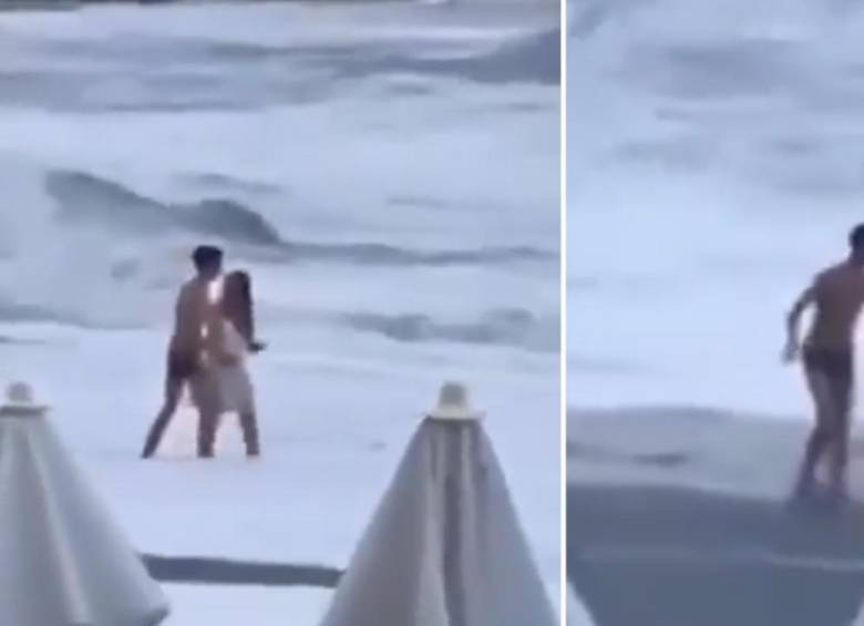 El momento en que una ola se llevó a una mujer en una playa de Rusia. Foto: captura de pantalla 