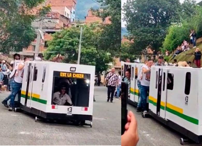 En el pequeño vagón de rodillos se movilizaron al menos 18 personas. FOTO CAPTURA DE PANTALLA