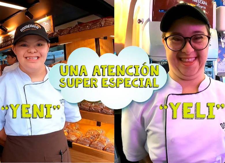 Yennyfer Acevedo y Yelince Castañeda toman pedidos, limpian las mesas de la panadería y llevan la comida a los clientes. FOTOS: JUAN PABLO ESTRADA
