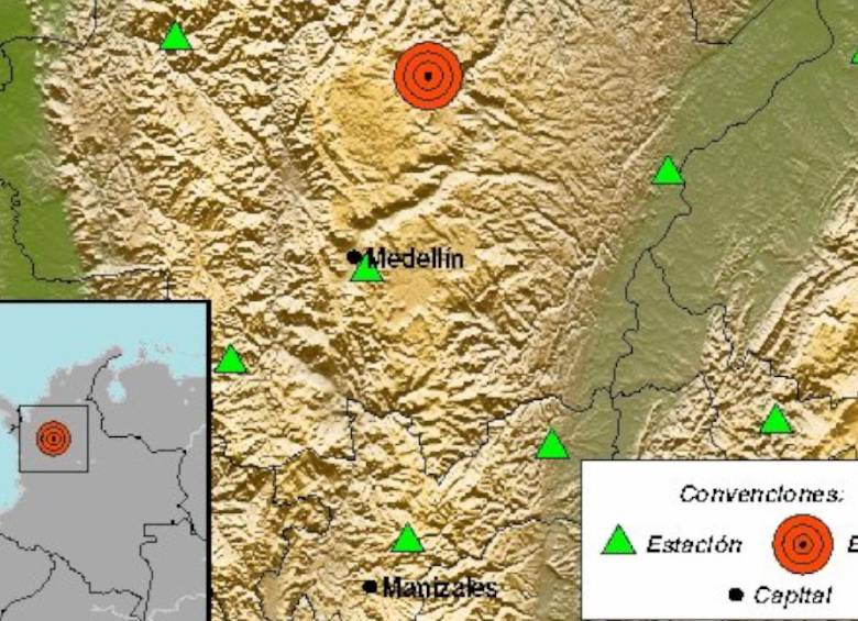 Un temblor se presentó en Antioquia durante la mañana de este domingo, 19 de mayo de 2024. Foto: tomada de X (antes Twitter) Servicio Geológico Colombiano.
